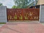 CORTEN inrijpoort en hekwerk – roest structuur – CNC panelen, Met poort, Nieuw, Dubbelstaafmat hekwerk, Ophalen of Verzenden