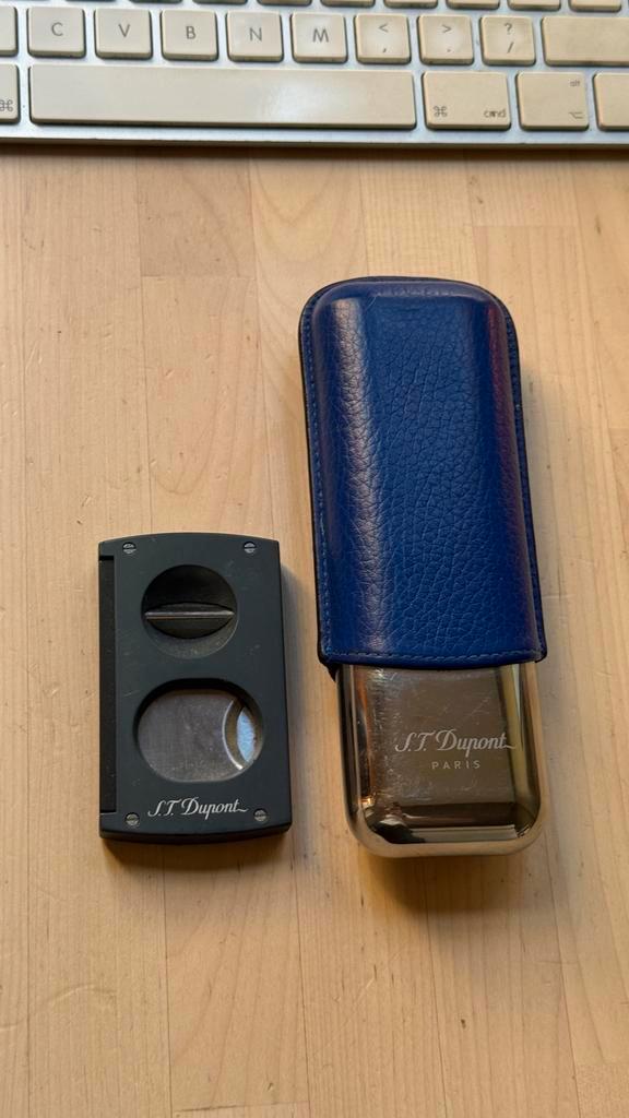 S.T. Dupont Sigarenset: Houder & Knipper, Verzamelen, Rookartikelen, Aanstekers en Luciferdoosjes, Gebruikt, Overige typen, Ophalen of Verzenden