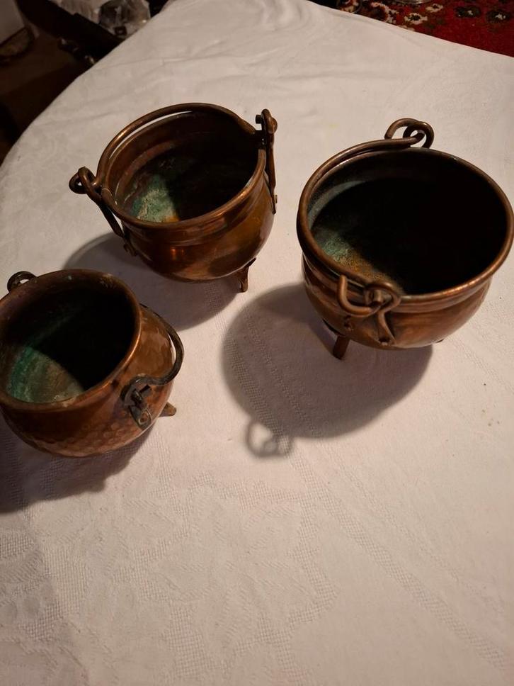 Set van 3 Koperen Potjes, Antiek en Kunst, Antiek | Koper en Brons, Koper, Ophalen