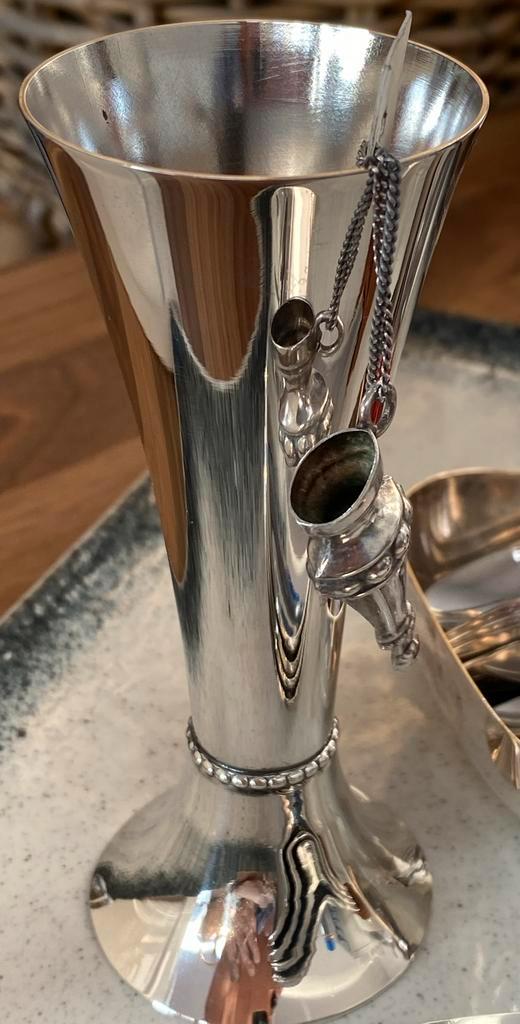 Keltum Verzilverd Vaasje met Parelrand, Antiek en Kunst, Antiek | Goud en Zilver, Zilver, Ophalen of Verzenden