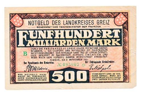 Duitsland 500 miljard Mark 1923 Noodgeld Greiz, Postzegels en Munten, Bankbiljetten | Europa | Niet-Eurobiljetten, Los biljet