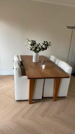 Eetkamertafel kersen + 4 witte leren stoelen, Huis en Inrichting, Ophalen, Gebruikt, 100 tot 150 cm, 150 tot 200 cm