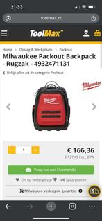 Milwaukee gereedschap rugtas zo goed als nieuw!, Ophalen of Verzenden, Zo goed als nieuw
