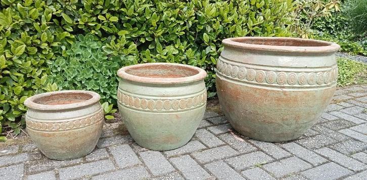 Grote geglazuurde potten rim bowl in 3 maten en 2 kleuren, Tuin en Terras, Bloembakken en Plantenbakken, Nieuw, Overige materialen