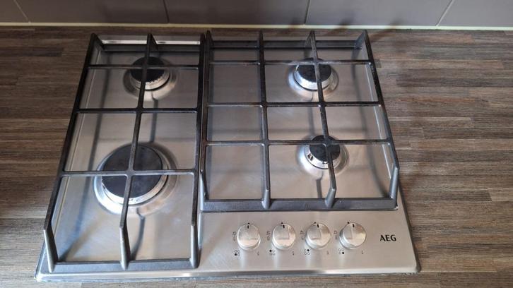 Gaskookplaat inbouw AEG HG654350SM, Witgoed en Apparatuur, Kookplaten, Gebruikt, Inbouw, Gas, 4 kookzones, Ophalen