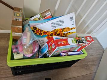 Krat vol met speelgoed en boekjes tot 3 jaar beschikbaar voor biedingen