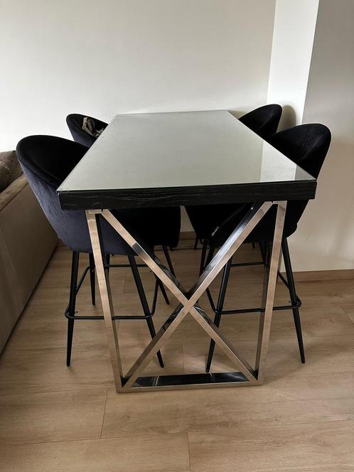 Hoge eettafel met 4 stoelen, Huis en Inrichting, Complete eetkamers, Zo goed als nieuw, 4 tot 6 stoelen, Ophalen