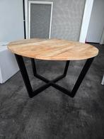 Teakhouten tafel met zwart stalen onderstel - Ø80cm, Ophalen, Teakhout, Rond, 50 tot 100 cm