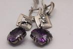 oorbellen zilver 925 met grote amethyst steen, Hangers, Nieuw, Ophalen of Verzenden, Met edelsteen