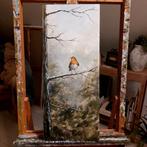 Prachtig paneel 25x60 roodborstje, Antiek en Kunst, Ophalen of Verzenden