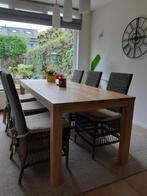 Tafel eikenhout met 6 stoelen incl. kussens., Huis en Inrichting, Complete eetkamers, 4 tot 6 stoelen, Gebruikt, Ophalen