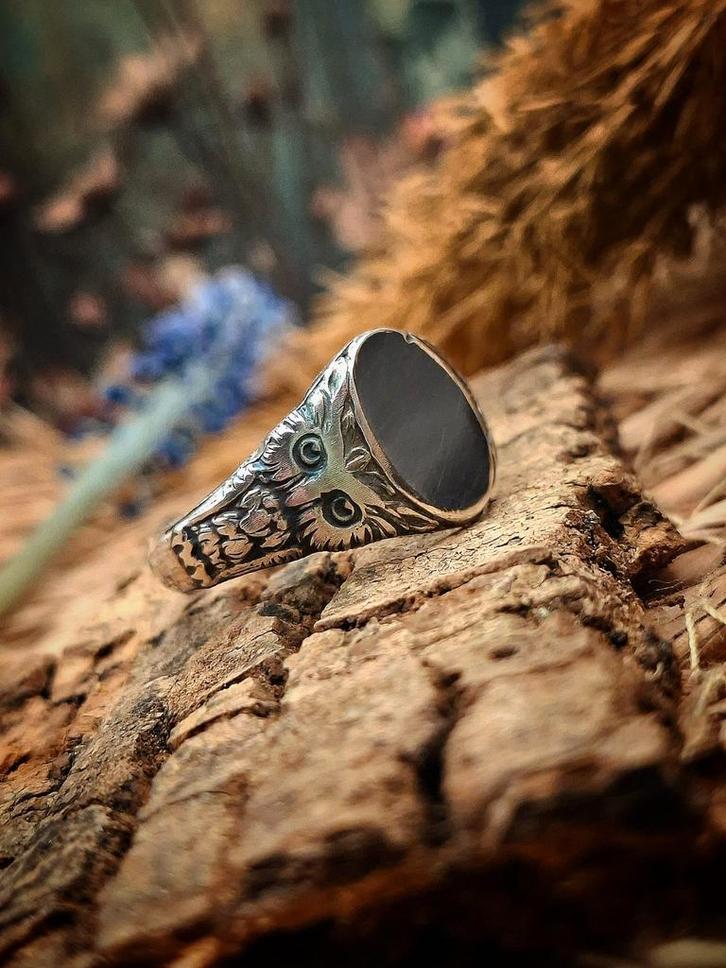 Handgemaakte Zilveren Uilenring - Wijsheid, Sieraden, Tassen en Uiterlijk, Ringen, Nieuw, Dame of Heer, 18 tot 19, Zilver, Zilver