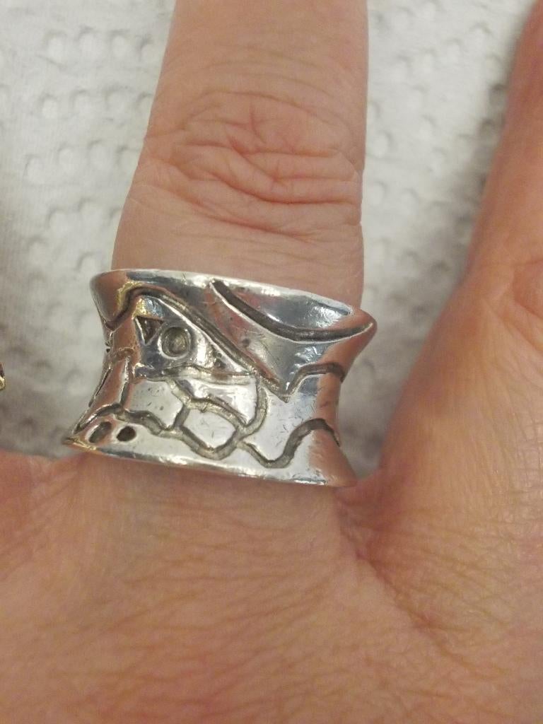 massieve zilveren modernist ring maat krap 17 nr.994, Sieraden, Tassen en Uiterlijk, Ringen, Zo goed als nieuw, Dame, Kleiner dan 17