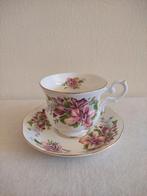 Vintage kop en schotel bone China Royal Canterbury 'Orchid'., Ophalen of Verzenden, Zo goed als nieuw, Porselein, Kop en/of schotel
