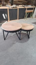 Salontafels eikenhout met stalen poot rond, Ophalen, Gebruikt
