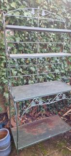 Sierlijke smeedijzeren tuin-etagère met 4 plateaus(brocante), Ophalen, Gebruikt