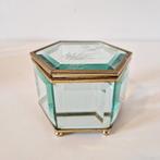 Vintage vitrine doosje glazen sieradendoos geslepen glas, Ophalen of Verzenden