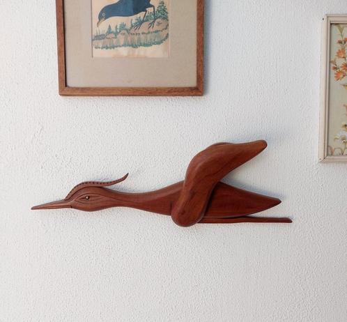 Vintage houten wand vogel, Antiek en Kunst, Kunst | Beelden en Houtsnijwerken, Ophalen of Verzenden