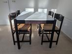Pastoe retro Cees Braakman eettafel en 4 rotan stoelen, Huis en Inrichting, Stoelen, Ophalen, Gebruikt, Vier, Riet of Rotan