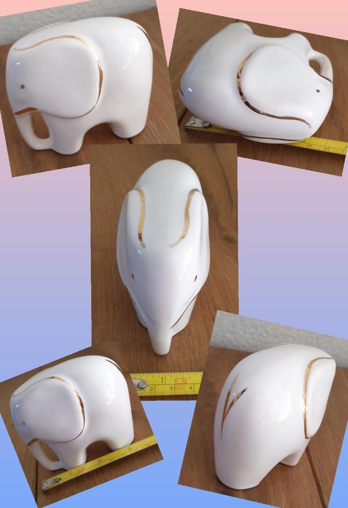 Olifantje wit & gouden porselein, vintage gaaf beeld 8,5 cm!, Verzamelen, Beelden en Beeldjes, Nieuw, Dier, Ophalen of Verzenden