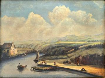 OLIEVERF SCHILDERIJ 19DE EEUWS. Gesigneerd E.B. Franse scene beschikbaar voor biedingen