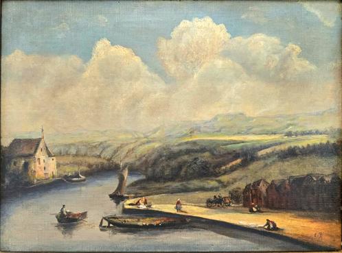 OLIEVERF SCHILDERIJ 19DE EEUWS. Gesigneerd E.B. Franse scene, Antiek en Kunst, Kunst | Schilderijen | Klassiek, Ophalen of Verzenden