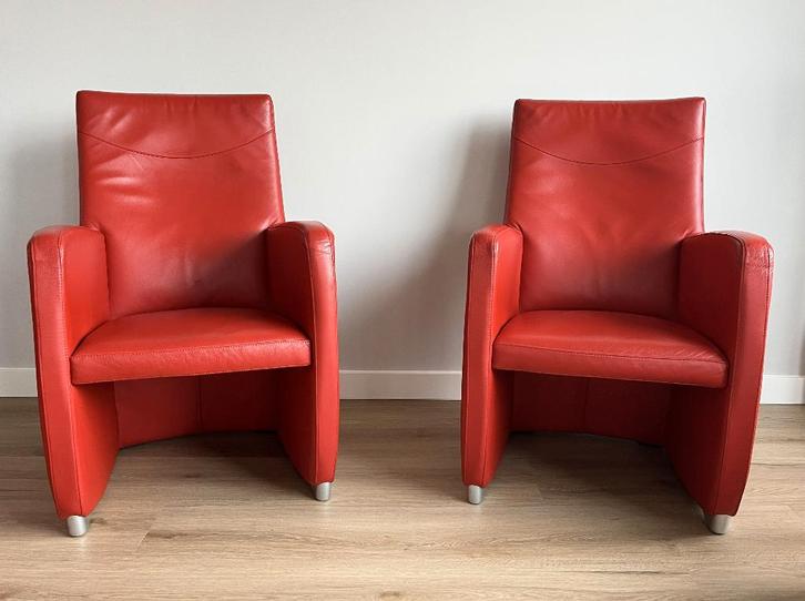 Leolux Lapita Design Stoel leer, 2 stuks, Huis en Inrichting, Stoelen, Gebruikt, Twee, Leer, Rood, Ophalen