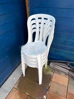 4 Witte Tuinstoelen - Stapelbaar, Kunststof, Gebruikt, Wit, Ophalen of Verzenden