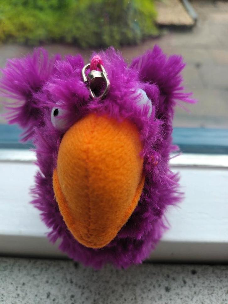 Sleutelhanger met paarse vogel van Croky Chips, Kinderen en Baby's, Speelgoed | Knuffels en Pluche, Zo goed als nieuw, Overige typen