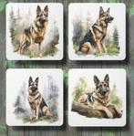 Duitse Herder Aquarel onderzetters met houder, Ophalen of Verzenden, Nieuw, Glas of Kopje