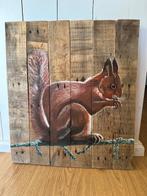 Schilderij op hout “eekhoorn”, Ophalen, Zo goed als nieuw, Schilderij, 50 tot 75 cm