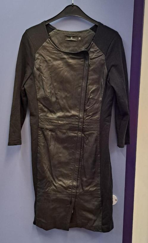 Mart Visser zwarte jurk met 100% geitenleer stukken 36 48011, Kleding | Dames, Jurken, Zo goed als nieuw, Maat 36 (S), Zwart, Boven de knie