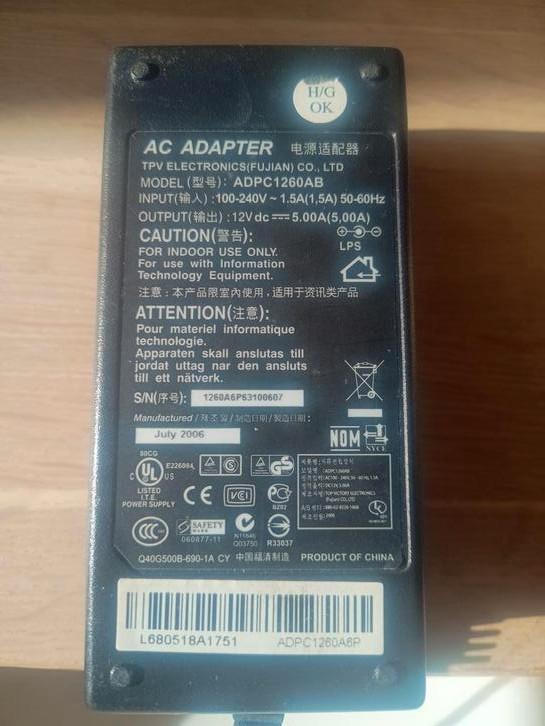 Adapter 12V 5A, Computers en Software, Overige Computers en Software, Gebruikt, Ophalen of Verzenden