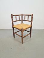 Vintage bobbin eiken hout hoekstoel biezen ’50 mid century, Huis en Inrichting, Stoelen, Riet of Rotan, Vintage bobbin, Ophalen of Verzenden