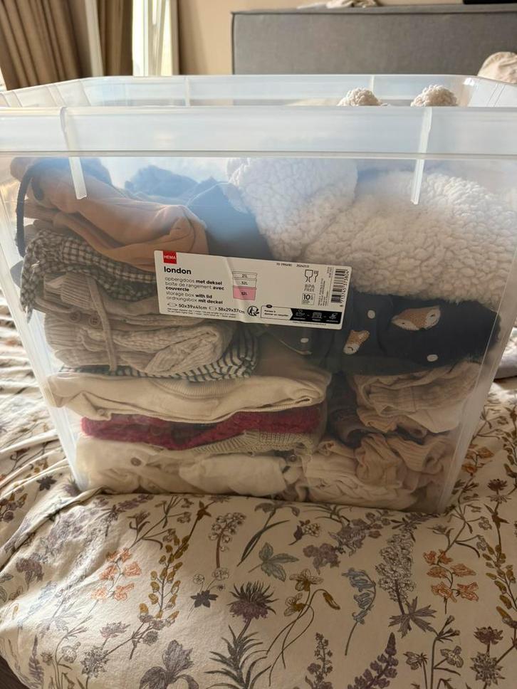 Doos vol kinderkleertjes maat 50-68, Kinderen en Baby's, Babykleding | Baby-kledingpakketten, Zo goed als nieuw, Maat 62, Ophalen