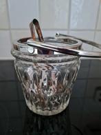 Geslepen glas ijsemmer met verzilverde hengsel en ijstang, Ophalen of Verzenden, Glas, Pot, Bus of Blik