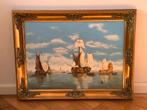 Olieverf Schilderij met Schepen in Gouden Lijst, Antiek en Kunst, Ophalen