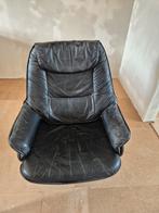 Zwarte Lederen Relaxte stoel (draaibaar), Ophalen, 75 tot 100 cm, 50 tot 75 cm