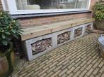Tuinbank van betonblokken en houten balken, Ophalen, Gebruikt, Hout