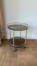 Vintage ronde messing trolley drankenwagen, Huis en Inrichting, Tafels | Bijzettafels, Ophalen, Minder dan 55 cm, Metaal of Aluminium