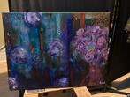 Abstract Schilderij met Paarse Bloemen, Ophalen of Verzenden