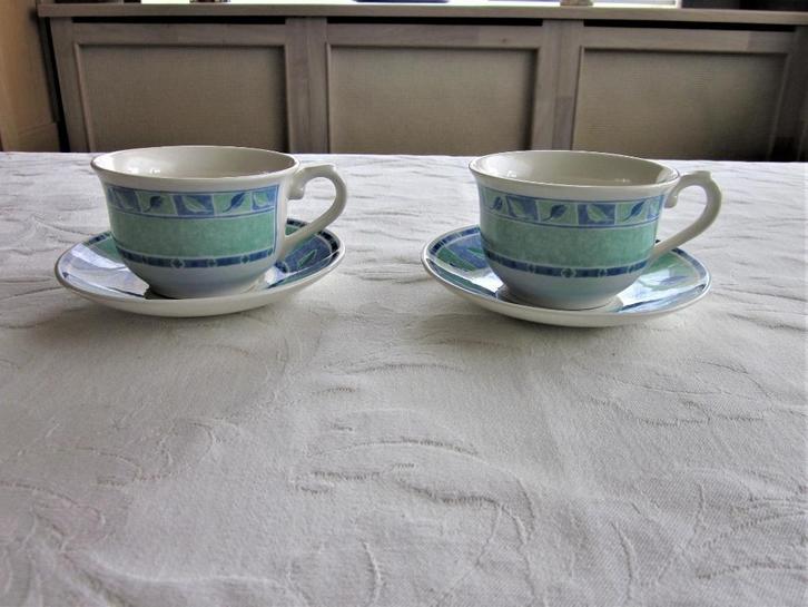 Churchill Java 2 kop en schotels wit- groen-blauw  1 mok, Huis en Inrichting, Keuken | Servies, Zo goed als nieuw, Kop(pen) en/of Schotel(s)