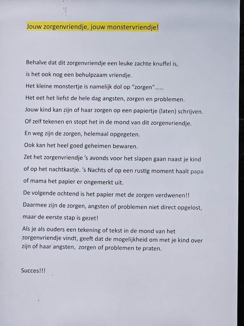 Gehaakt monster/zorgenvriendje, Kinderen en Baby's, Speelgoed | Knuffels en Pluche, Nieuw, Overige typen, Ophalen of Verzenden