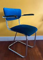 Vintage Gispen 207 opnieuw gestoffeerd, Huis en Inrichting, Stoelen, Ophalen, Zo goed als nieuw, Blauw, Eén