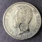 903. 5 peseta’s Spanje 1871, Zilver, Losse munt, Overige landen, Verzenden