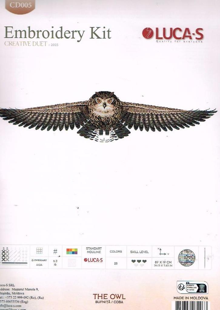 Cado luca heel groot borduurpakket, the owl 005, Hobby en Vrije tijd, Borduren en Borduurmachines, Nieuw, Borduurpakket, Handborduren