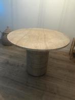 Ronde eettafel Ø100 cm in cement look travertin Velia, Ophalen, 100 tot 150 cm, Rond, Zo goed als nieuw