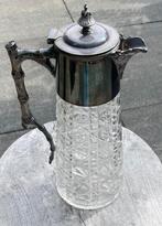 Waterkaraf glas en verzilverd, Antiek en Kunst, Antiek | Glas en Kristal, Ophalen of Verzenden