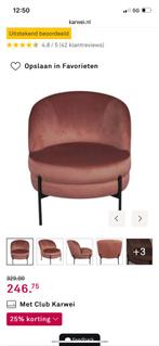 fauteuil Eef roze 2 stoelen, Ophalen of Verzenden, Hout, 50 tot 75 cm, Minder dan 50 cm