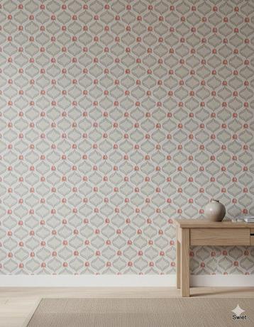 1722 Retro tulpen behang roze grijs jaren 50  vintage swiet beschikbaar voor biedingen